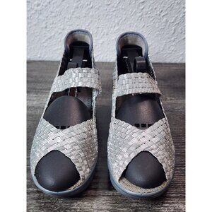 Bernie Mev Halle Women's 38 M Silver Woven Stretch Open Toe Wedge Sandals